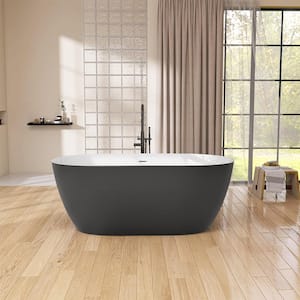 67 in. x 29.5 in. Acrylic Free Standing Tub Flatbottom Soaking Freestanding Bathtub with Removable Drain in Matte Gray