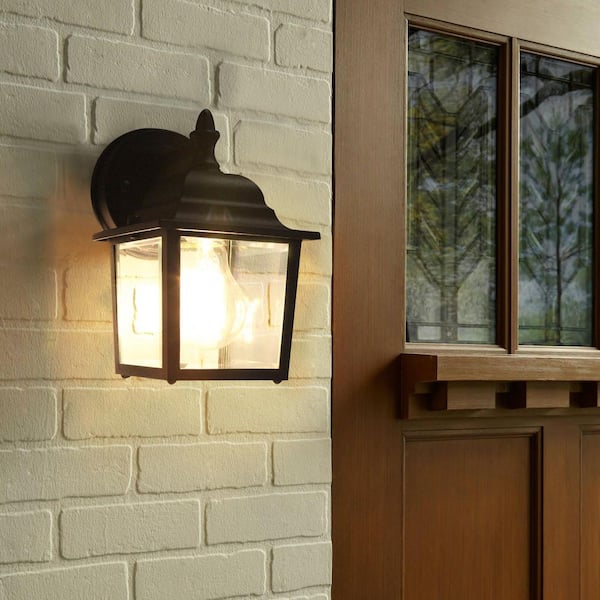 1-Light 8.4 in. Black Hardwired Outdoor Wall Light Lantern Porch Sconce with Clear Glass with No Bulbs Included (2-Pack)
