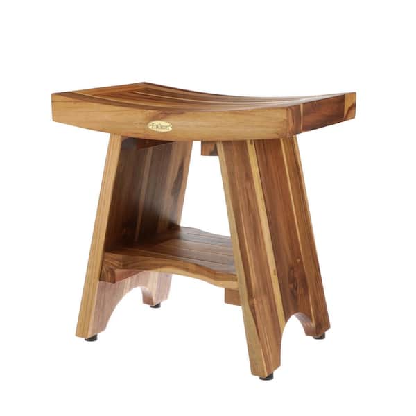 EcoDecors EarthyTeak Serenity 18 in. Eastern Style Shower Stool with Shelf