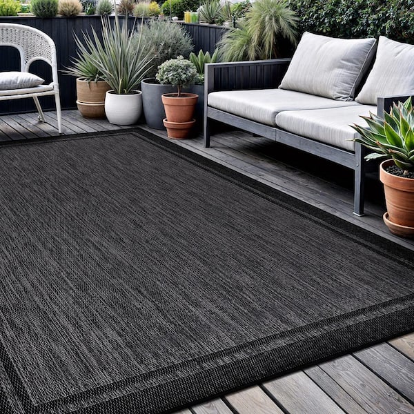 CAMILSON Hawaii Black/Grey 5 ft. x 7 ft. Bordered Indoor/Outdoor