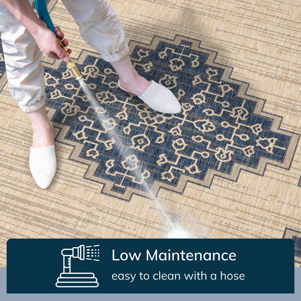 Medusa Blue and Beige Synthetic Flatweave Area Rug
