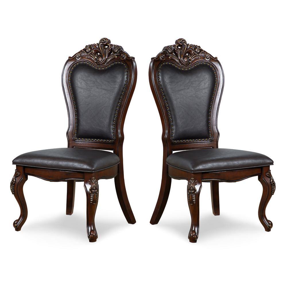 High Back Cherry Faux Leather Upholstered Side Chair