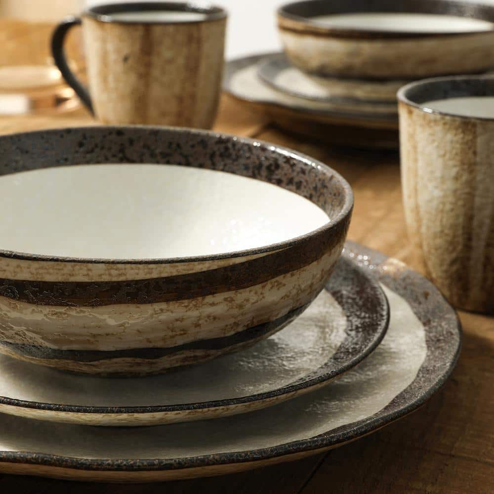 Lucy Beige and Brown Porcelain 32-Piece Dinnerware Set