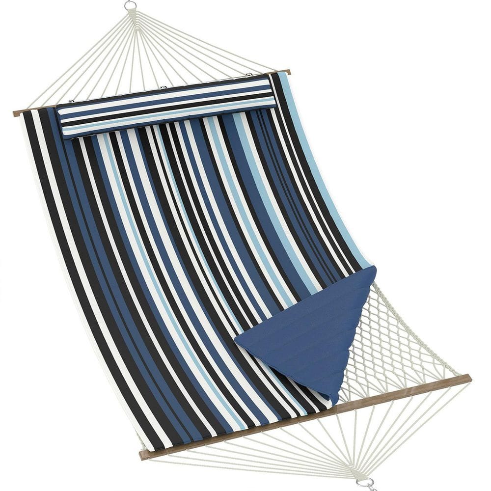12 ft. Portable Double Hammock, 2-In-1 Quilted Fabric Hammock Bed with Spreader Bar and Removable Pillow in Navy Stripes price history on PriceWatchPro