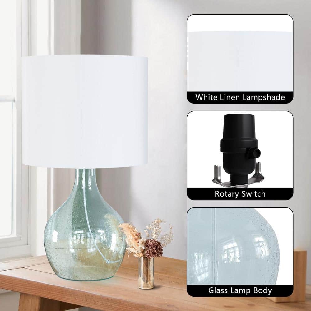22.38" Blue Bubble Glass Table Lamp with White Shade