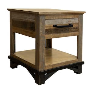 22.75 in. Gray, Brown and Black Square Wood End Table with Shelf and 1-Drawer