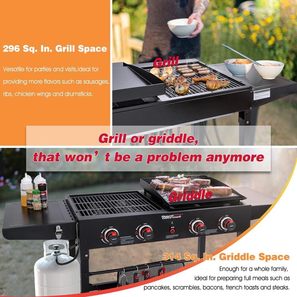 Royal Gourmet 4-Burner Black Stainless Steel Gas Grill and Griddle Combo