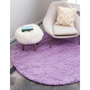 Solid Shag Lilac 6 ft. Round Area Rug