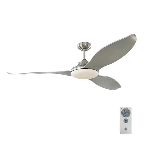 Generation Lighting Stockton 60 in. Integrated LED Indoor/Outdoor Brushed Steel Ceiling Fan with Silver Blades and Remote Control