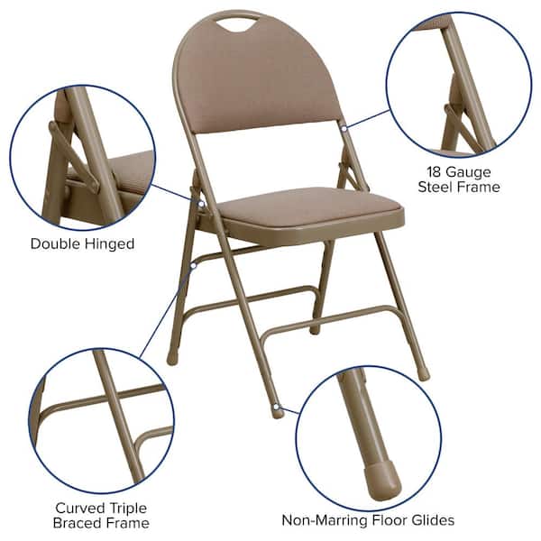 Extra Large Beige Ultra-Premium Fabric Metal Padded Folding Chair