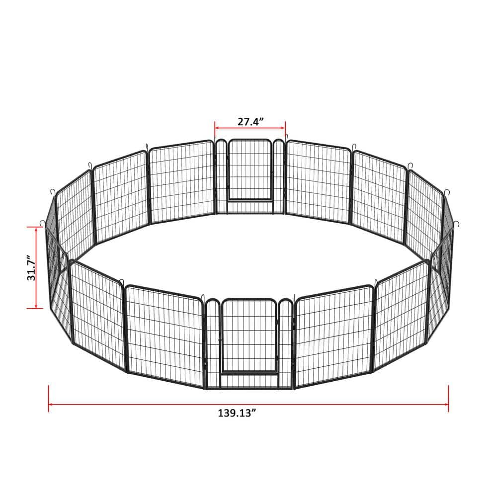 Black 31.7"H 16-Panel Metal Pet Playpen with Door