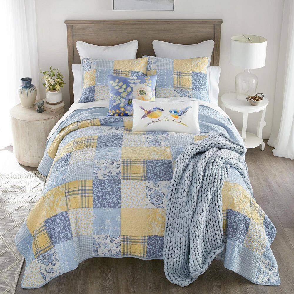 Spring Flowers 2-Piece Blue and Yellow Cotton Pieced Twin Quilt Set price history on PriceWatchPro