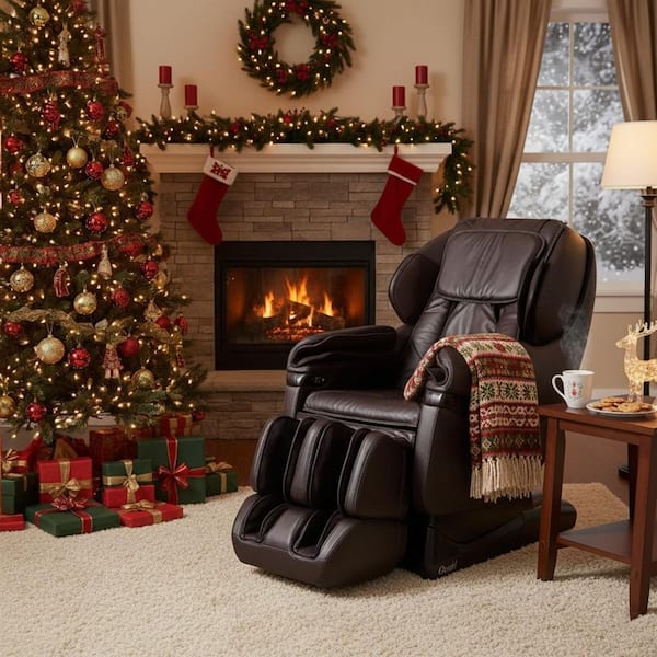 Pro 8500 Series Brown Faux Leather Reclining 2D Massage Chair with Zero Gravity, Foot and Calf Massage, Heated Seat