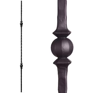 Tuscan Square Hammered 44 in. x 0.5625 in. Satin Black Double Sphere Solid Wrought Iron Baluster