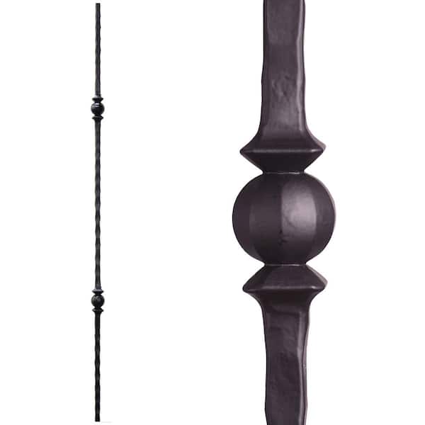 Tuscan Square Hammered 44 in. x 0.5625 in. Satin Black Double Sphere Solid Wrought Iron Baluster