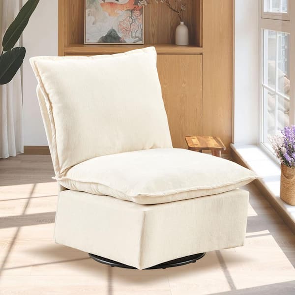 Unbranded Off White Chenille Swivel Sofa Chair Single Detachable Comfortable Seating for Living Room and Bedroom.