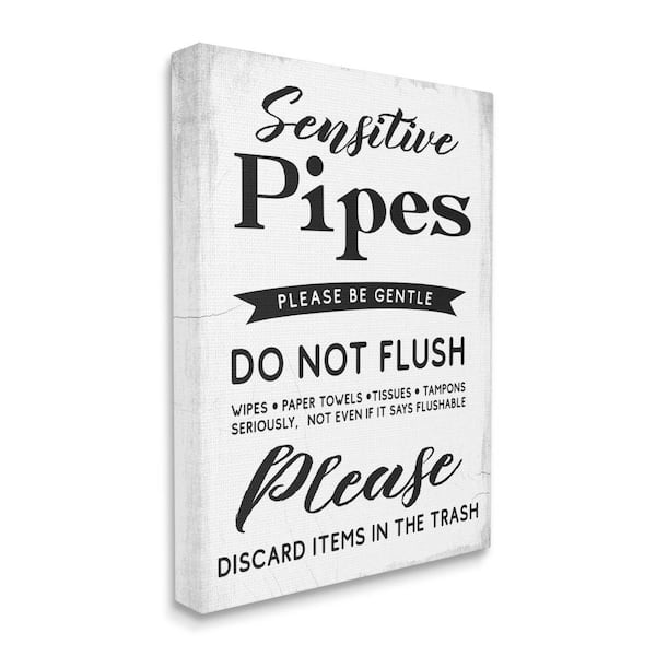 Stupell Industries Sensitive Toilet Pipes Sign Flushing Restriction by Daphne Polselli Unframed Print Abstract Wall Art 16 in. x 20 in.