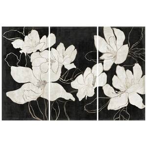 Floral Elegance Trio White Flower Free Floating Reverse Unframed Printed Tempered Art Glass Wall Art 72 in. x 36 in .