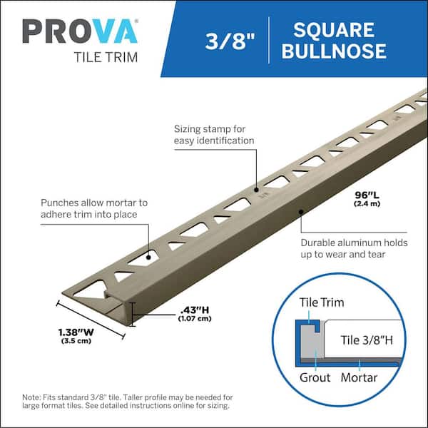 Pewter 1.38 in. W x 96 in. L Aluminum 3/8 in. Bullnose-Square Trim