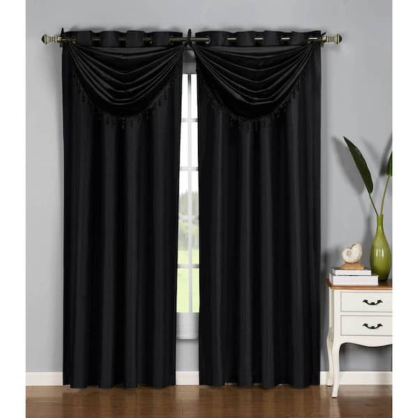 Window Elements Black Faux Silk Grommet Room Darkening Curtain - 38 in. W x 84 in. L (Set of 2)