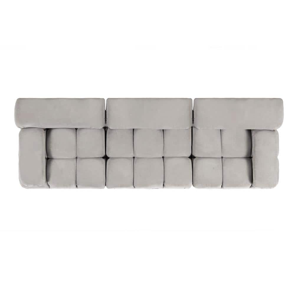 Pebble Gray Tufted Modular 3-Piece Sofa with Round Arms
