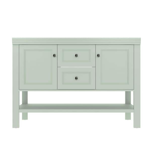 48 in. W x 17.7 in. D x 34 in. H 2-Sink Freestanding Bath Vanity in Green with White Resin Top and Drain Faucet Set