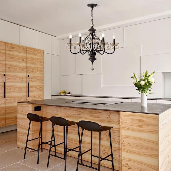 Genoci 6 Light Brown Industrial Dimmable Chandelier with Crystal