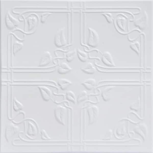 Ivy Leaves Ultra Pure White 1.6 ft. x 1.6 ft. Decorative Foam Glue Up Ceiling Tile (384 sq. ft. /Case)