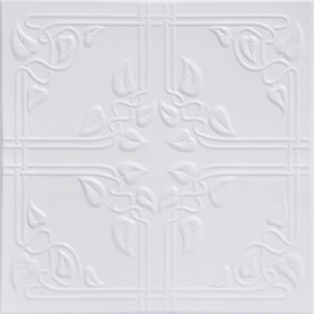 Ivy Leaves Ultra Pure White 1.6 ft. x 1.6 ft. Decorative Foam Glue Up Ceili