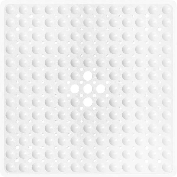 Square Non-Slip Shower Mat Bubble Pattern 21 x 21 with Larger Drain Holes Suction Cups for Bathroom Bathtub White