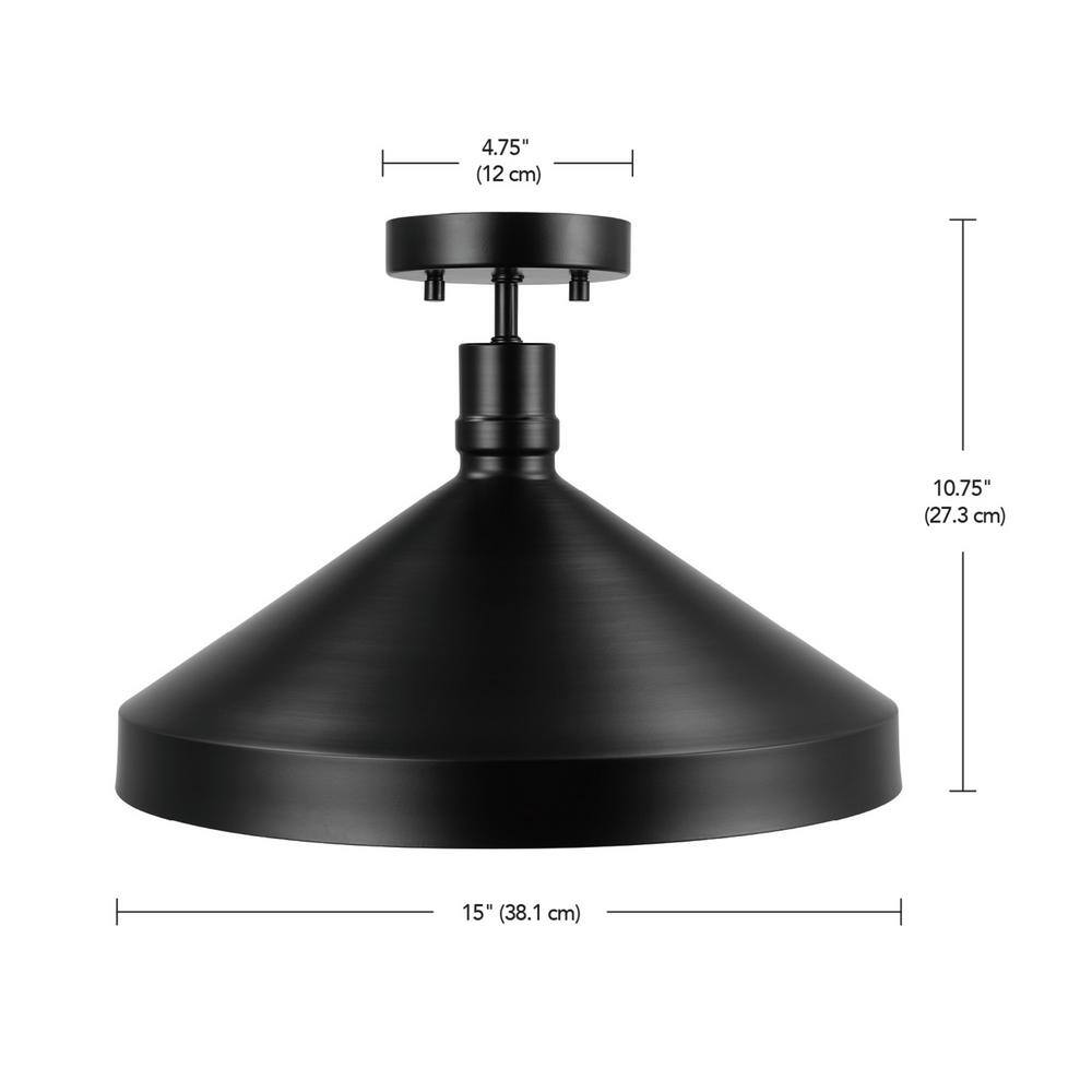Matte Black Metal 15'' Outdoor Flush Mount Ceiling Light