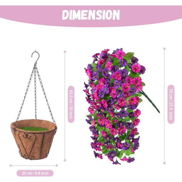 25 in. Red Outdoor Artificial Flowers with Hanging Basket Garden