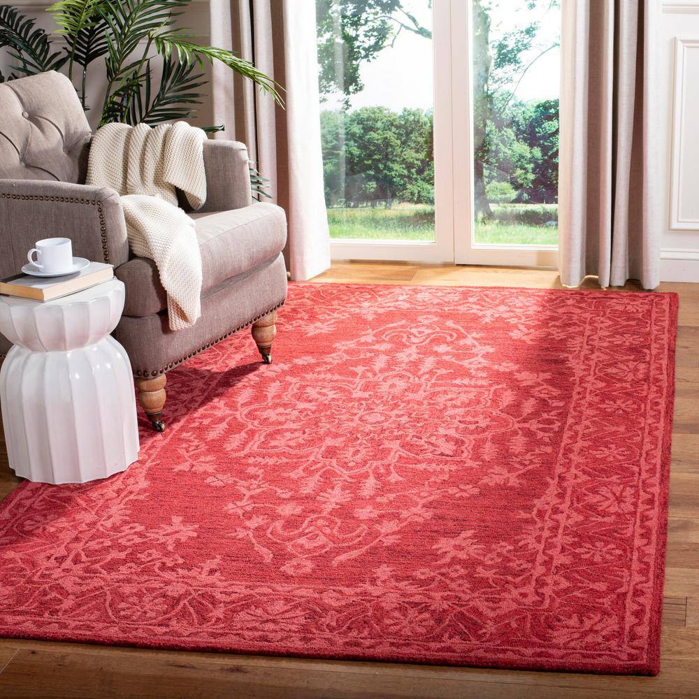 Handmade Dip Dye Luxurious Wool Square Area Rug - Red, 3' x 5'