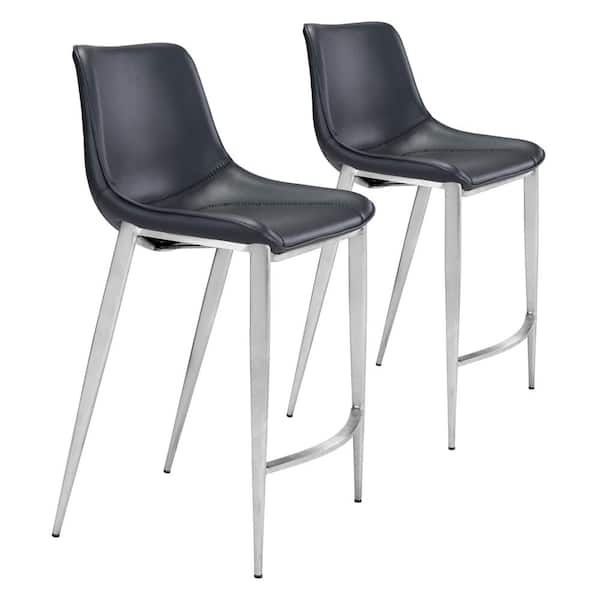 ZUO Magnus Counter Chair (Set of 2) Black & Silver