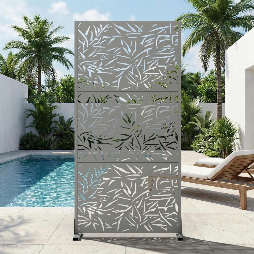 70 in. W x 72 in. H Light Gray Galvanized Steel Freestanding Bamboo Leaf Cut Garden Privacy Screen (2-Pack) price history on PriceWatchPro