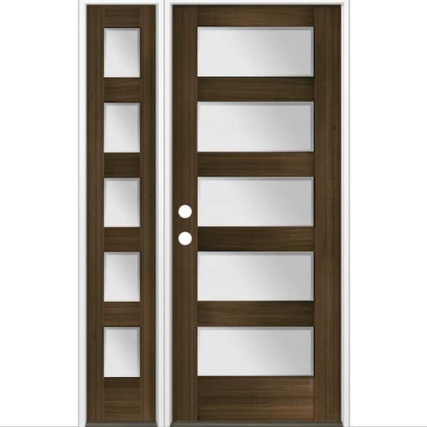Krosswood Doors 50 in. x 80 in. Modern Hemlock 5-Lite Right-Hand/Inswing Frosted Glass Black Stain Wood Prehung Front Door w/ LSL