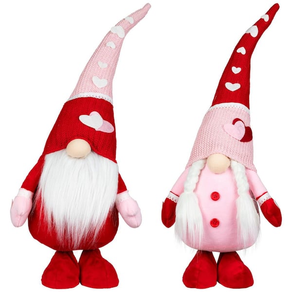 Set of 2 Gnomes with Knitted Hats Valentine's Day Decoration  - 23"