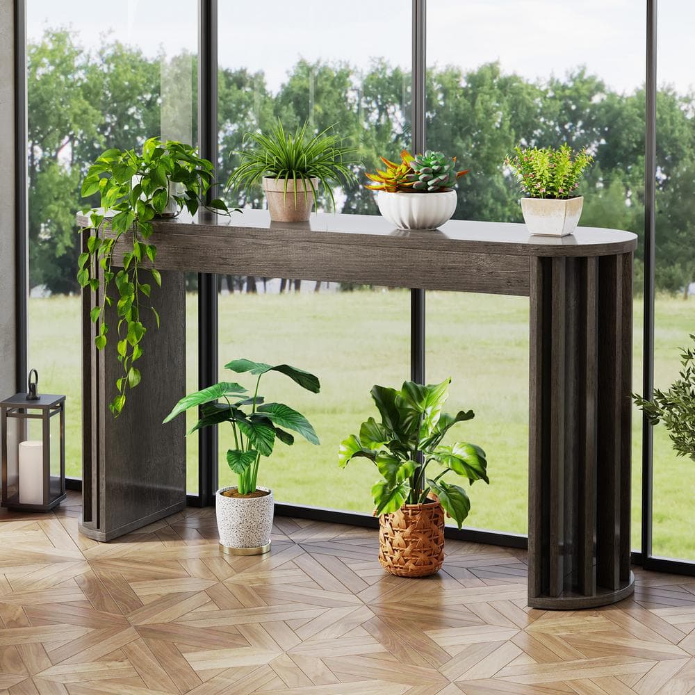 Gray Engineered Wood Farmhouse Console Table with Storage