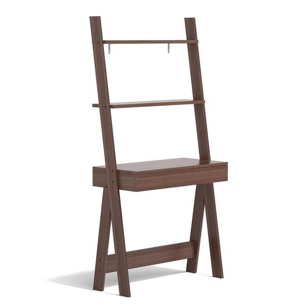 Costway Ladder Shelf Desk Bookcase w Countertop Drawer 2 Shelves Bookshelf Walnut M1C 10N4 A4 A3WN