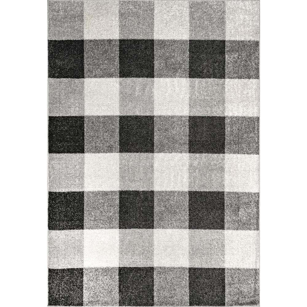 Farmhouse Country 4' x 6' Gray Buffalo Plaid Washable Rug