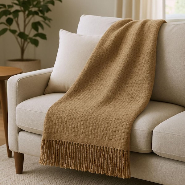 Stone Solid Color Cotton Blend Throw Blanket