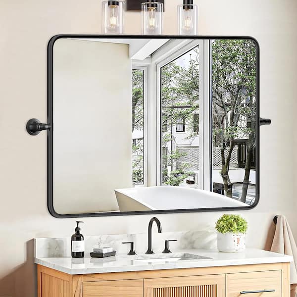 Belleflor 30 in. W x 40 in. H Classic Rectangular Metal Frame Black Adjustable Vanity Mirror/Bathroom Mirror
