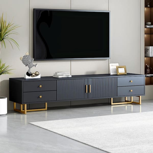 Magic Home Modern Black TV Stand Fits TV's Up to 60 in. with Storage, TV Console Cabinet Furniture.Entertainment Center