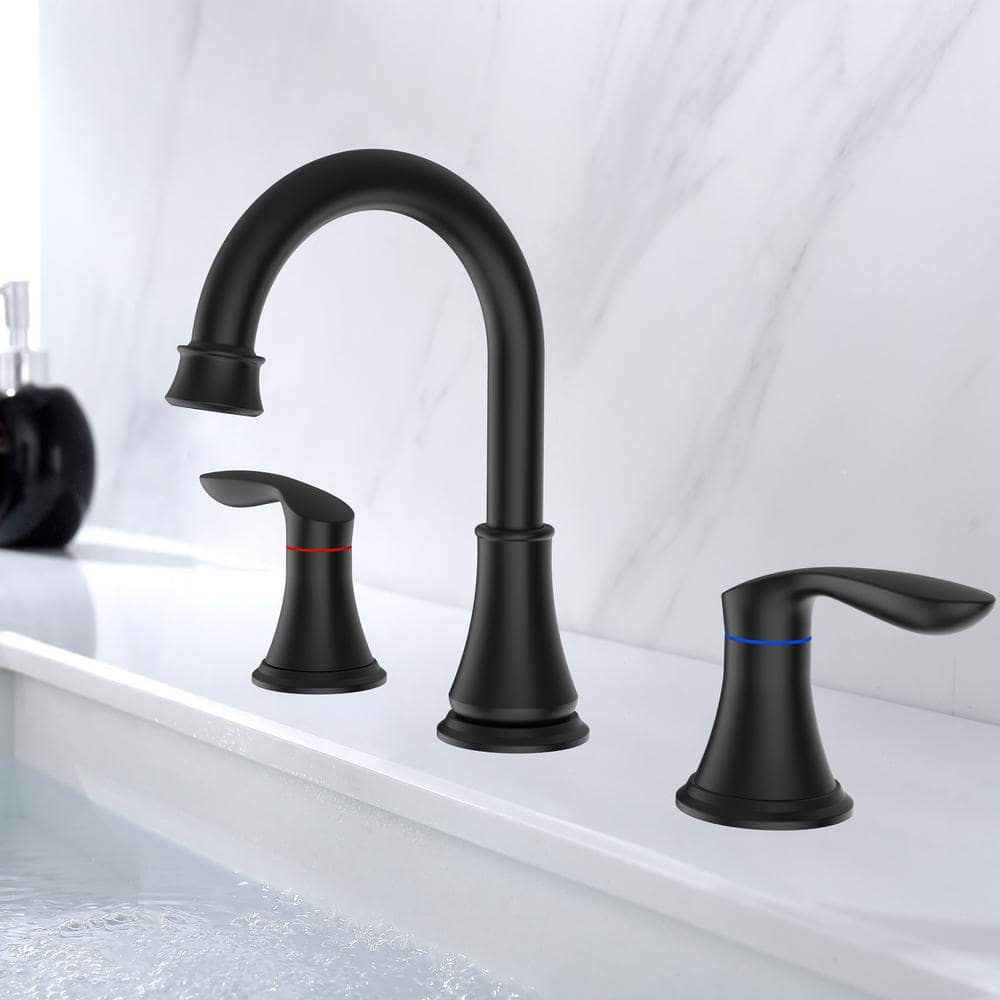 Staykiwi 8 in. Widespread Double Handle Bathroom Faucet in Matte Black ...