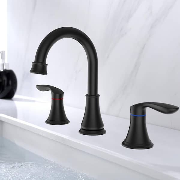 Staykiwi 8 in. Widespread Double Handle Bathroom Faucet in Matte Black