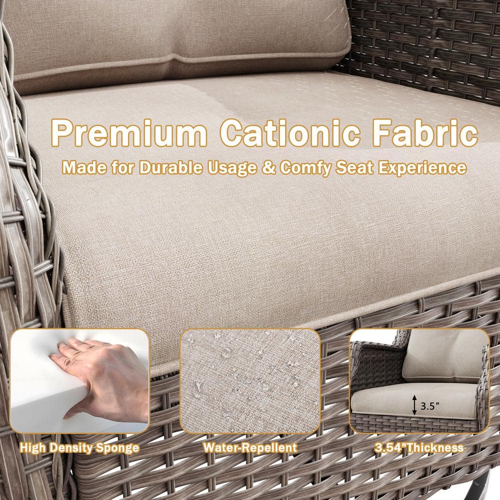 Beige and Gray Wicker Swivel Rocking Patio Chairs with Cushions
