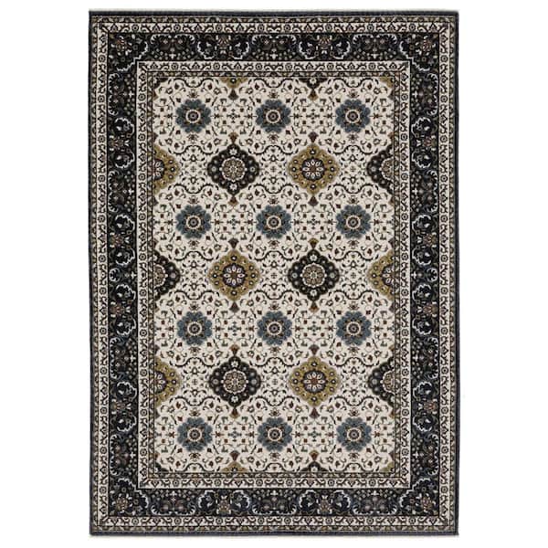 8' X 11' Ivory Medallion Area Rug With Fringe