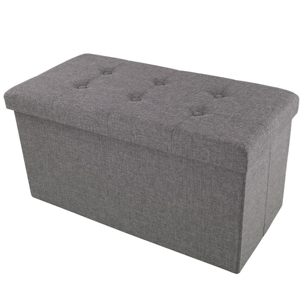 Lavish Home Dark Gray Large Folding Storage Bench Ottoman with Removable Bin