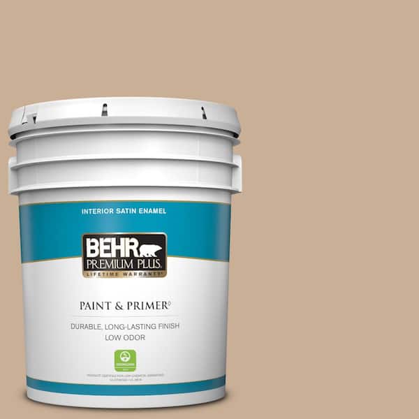 BEHR PREMIUM PLUS 5 gal. #280E-3 Toasted Wheat Satin Enamel Low Odor Interior Paint & Primer