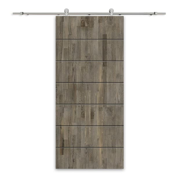 CALHOME 42 in. x 80 in. Weather Gray Stained Pine Wood Modern Interior Sliding Barn Door with Hardware Kit